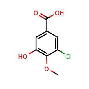 Chemical structure of 3-chloro-5-hydroxy-4-methoxybenzoic acid , CAS 80547-63-3, AChemBlock AD296915