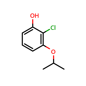 Chemical structure of 2-chloro-3-isopropoxyphenol , CAS 1243280-99-0, AChemBlock AD296916