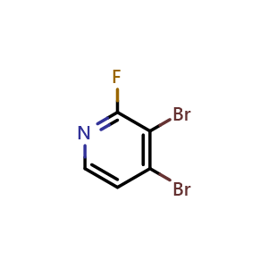 Chemical structure of 3,4-Dibromo-2-fluoropyridine , CAS 137718-84-4, AChemBlock AD296921