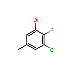 Chemical structure of 3-chloro-2-fluoro-5-methylphenol , CAS 1783501-15-4, AChemBlock AD296923