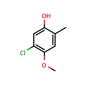 Chemical structure of 5-chloro-4-methoxy-2-methylphenol , CAS 1369041-01-9, AChemBlock AD296925