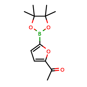 Chemical structure of 1-(5-(4,4,5,5-tetramethyl-1,3,2-dioxaborolan-2-yl)furan-2-yl)ethanone , CAS 2617522-42-4, AChemBlock AD296926