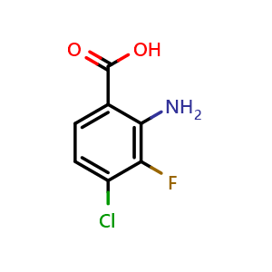 Chemical structure of 2-Amino-4-chloro-3-fluorobenzoic acid , CAS 1039878-71-1, AChemBlock AD296931