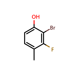 Chemical structure of 2-Bromo-3-fluoro-4-methylphenol , CAS 1643457-64-0, AChemBlock AD296932