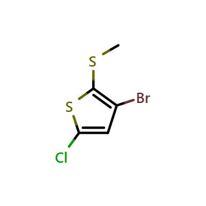 Chemical structure of 3-bromo-5-chloro-2-(methylthio)thiophene , CAS 2918954-37-5, AChemBlock AD296936