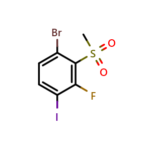 Chemical structure of 1-bromo-3-fluoro-4-iodo-2-(methylsulfonyl)benzene , CAS 2921841-51-0, AChemBlock AD296940