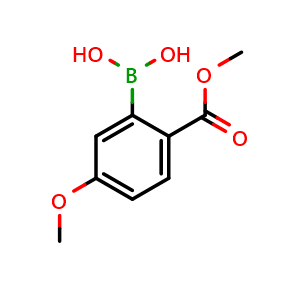 Chemical structure of (5-methoxy-2-(methoxycarbonyl)phenyl)boronic acid , CAS 2589639-39-2, AChemBlock AD296950
