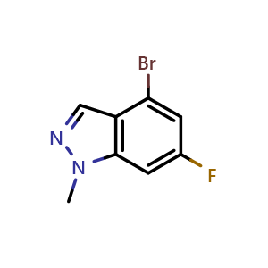 Chemical structure of 4-bromo-6-fluoro-1-methyl-1H-indazole , CAS 1369876-51-6, AChemBlock AD296958