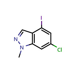 Chemical structure of 6-chloro-4-iodo-1-methyl-1H-indazole , CAS 2921906-03-6, AChemBlock AD296960