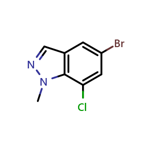 Chemical structure of 5-bromo-7-chloro-1-methyl-1H-indazole , CAS 1782588-87-7, AChemBlock AD296961