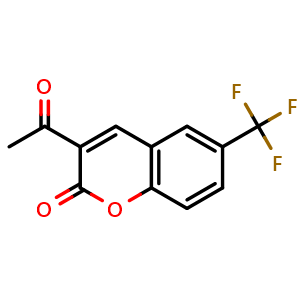 Chemical structure of 3-acetyl-6-(trifluoromethyl)-2H-chromen-2-one , CAS 2918958-25-3, AChemBlock AD296967