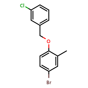 Chemical structure of 4-bromo-1-((3-chlorobenzyl)oxy)-2-methylbenzene , CAS 854259-18-0, AChemBlock AD296978