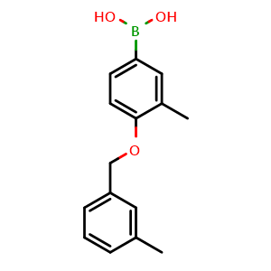 Chemical structure of (3-methyl-4-((3-methylbenzyl)oxy)phenyl)boronic acid , CAS 309947-07-7, AChemBlock AD296979
