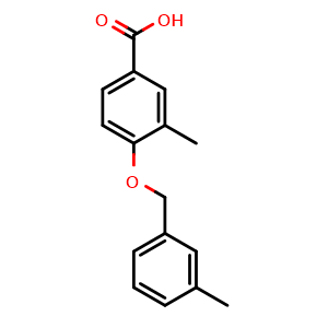 Chemical structure of 3-methyl-4-((3-methylbenzyl)oxy)benzoic acid , CAS 1226422-02-1, AChemBlock AD296980
