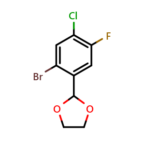 Chemical structure of 2-(2-bromo-4-chloro-5-fluorophenyl)-1,3-dioxolane , CAS 2921866-60-4, AChemBlock AD296987