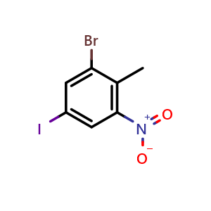 Chemical structure of 1-bromo-5-iodo-2-methyl-3-nitrobenzene , CAS 850334-25-7, AChemBlock AD297011