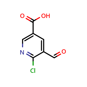 Chemical structure of 6-chloro-5-formylnicotinic acid , CAS 1211516-55-0, AChemBlock AD297012