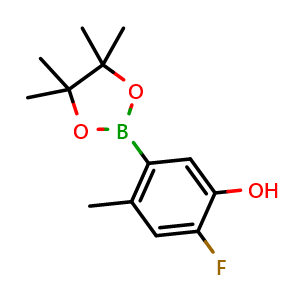 Chemical structure of 2-fluoro-4-methyl-5-(4,4,5,5-tetramethyl-1,3,2-dioxaborolan-2-yl)phenol , CAS 2828469-16-3, AChemBlock AD297014