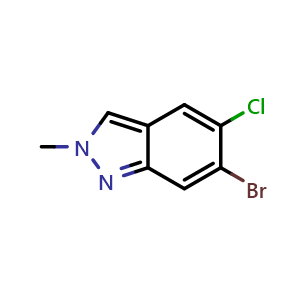 Chemical structure of 6-bromo-5-chloro-2-methyl-2H-indazole , CAS 1935052-13-3, AChemBlock AD297025