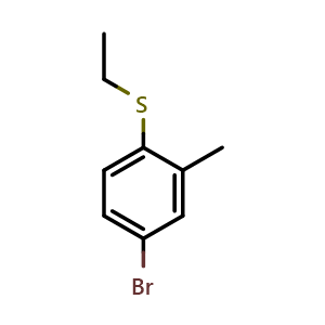 Chemical structure of (4-bromo-2-methylphenyl)(ethyl)sulfane , CAS 2756657-41-5, AChemBlock AD297030