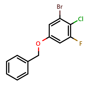 Chemical structure of 5-(benzyloxy)-1-bromo-2-chloro-3-fluorobenzene , CAS 2921684-78-6, AChemBlock AD297032