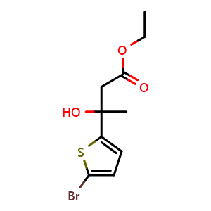 Chemical structure of ethyl 3-(5-bromothiophen-2-yl)-3-hydroxybutanoate , CAS 2921796-85-0, AChemBlock AD297052