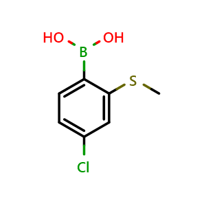 Chemical structure of (4-chloro-2-(methylthio)phenyl)boronic acid , CAS 2148310-46-5, AChemBlock AD297053