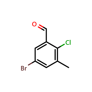Chemical structure of 5-bromo-2-chloro-3-methylbenzaldehyde , CAS 1784096-76-9, AChemBlock AD297054