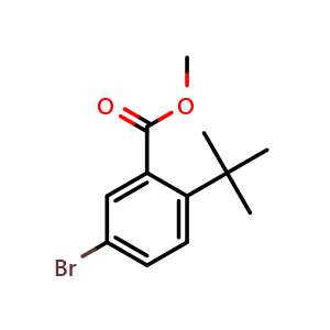 Chemical structure of methyl 5-bromo-2-(tert-butyl)benzoate , CAS 2114227-50-6, AChemBlock AD297064