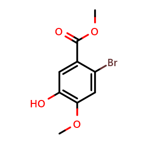 Chemical structure of methyl 2-bromo-5-hydroxy-4-methoxybenzoate , CAS 1548711-54-1, AChemBlock AD297067
