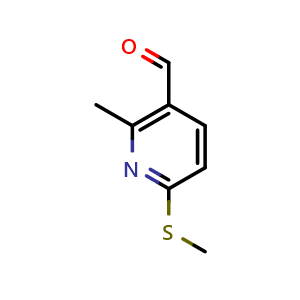 Chemical structure of 2-methyl-6-(methylthio)nicotinaldehyde , CAS 1289099-20-2, AChemBlock AD297069