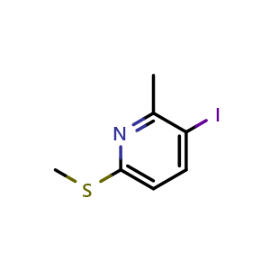 Chemical structure of 3-iodo-2-methyl-6-(methylthio)pyridine , CAS 2921734-75-8, AChemBlock AD297070