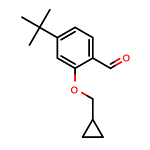 Chemical structure of 4-(tert-butyl)-2-(cyclopropylmethoxy)benzaldehyde , CAS 1289151-23-0, AChemBlock AD297085