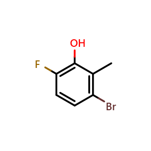 Chemical structure of 3-bromo-6-fluoro-2-methylphenol , CAS 1805554-89-5, AChemBlock AD297087