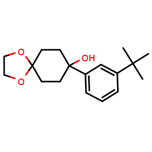 Chemical structure of 8-(3-(tert-butyl)phenyl)-1,4-dioxaspiro[4.5]decan-8-ol , CAS 2485753-16-8, AChemBlock AD297106