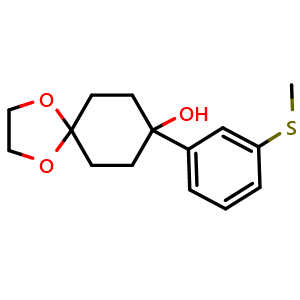 Chemical structure of 8-(3-(methylthio)phenyl)-1,4-dioxaspiro[4.5]decan-8-ol , CAS 540788-03-2, AChemBlock AD297107