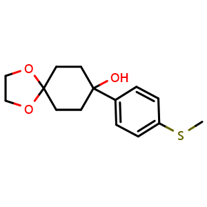Chemical structure of 8-(4-(methylthio)phenyl)-1,4-dioxaspiro[4.5]decan-8-ol , CAS 1252615-93-2, AChemBlock AD297109
