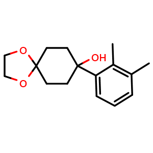Chemical structure of 8-(2,3-dimethylphenyl)-1,4-dioxaspiro[4.5]decan-8-ol , CAS 1481927-30-3, AChemBlock AD297112