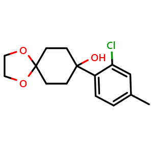Chemical structure of 8-(2-chloro-4-methylphenyl)-1,4-dioxaspiro[4.5]decan-8-ol , CAS 2275731-56-9, AChemBlock AD297117