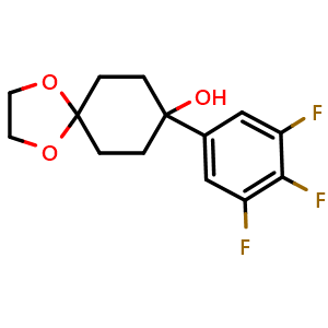 Chemical structure of 8-(3,4,5-trifluorophenyl)-1,4-dioxaspiro[4.5]decan-8-ol , CAS 160910-25-8, AChemBlock AD297131