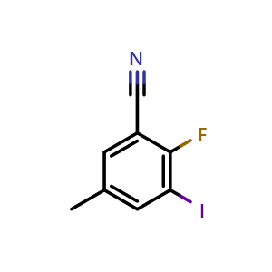 Chemical structure of 2-fluoro-3-iodo-5-methylbenzonitrile , CAS 2387260-17-3, AChemBlock AD297133