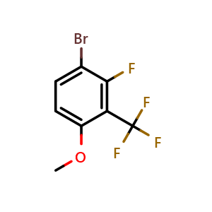 Chemical structure of 1-bromo-2-fluoro-4-methoxy-3-(trifluoromethyl)benzene , CAS 1628450-74-7, AChemBlock AD297173