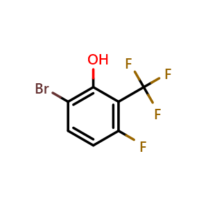 Chemical structure of 6-bromo-3-fluoro-2-(trifluoromethyl)phenol , CAS 1804405-15-9, AChemBlock AD297174