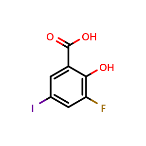 Chemical structure of 3-fluoro-2-hydroxy-5-iodobenzoic acid , CAS 1485069-05-3, AChemBlock AD297179