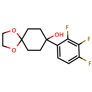 Chemical structure of 8-(2,3,4-trifluorophenyl)-1,4-dioxaspiro[4.5]decan-8-ol , CAS 1483947-15-4, AChemBlock AD297227
