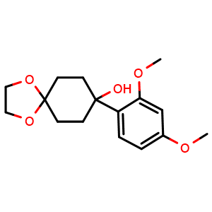 Chemical structure of 8-(2,4-dimethoxyphenyl)-1,4-dioxaspiro[4.5]decan-8-ol , CAS 1464928-51-5, AChemBlock AD297228