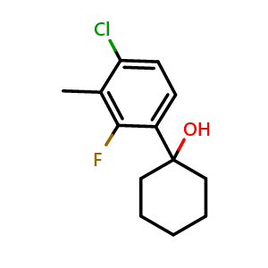 Chemical structure of 1-(4-chloro-2-fluoro-3-methylphenyl)cyclohexanol , CAS 1880664-89-0, AChemBlock AD297231