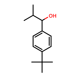 Chemical structure of 1-(4-(tert-butyl)phenyl)-2-methylpropan-1-ol , CAS 60561-83-3, AChemBlock AD297243