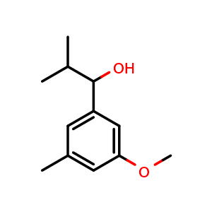 Chemical structure of 1-(3-methoxy-5-methylphenyl)-2-methylpropan-1-ol , CAS 1237141-68-2, AChemBlock AD297247