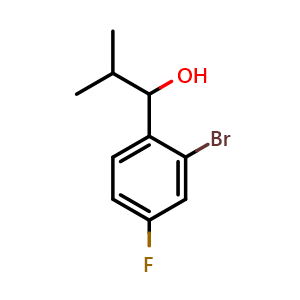 Chemical structure of 1-(2-bromo-4-fluorophenyl)-2-methylpropan-1-ol , CAS 1086599-61-2, AChemBlock AD297254